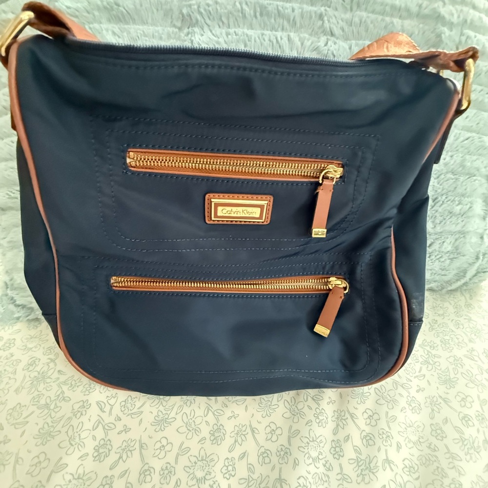 Calvin Klein Navy and Brown Crossbody Bag